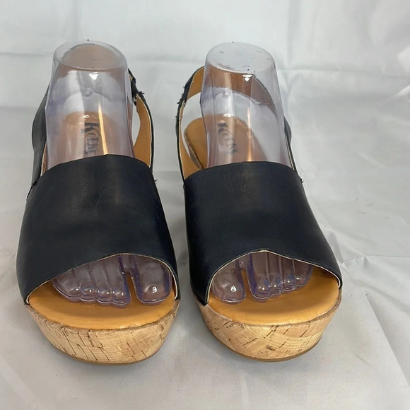 KORK-EASE Cork Wedge Sling-backs Navy Blue Leather Platform Open Toe Size 10 - Picture 3 of 13